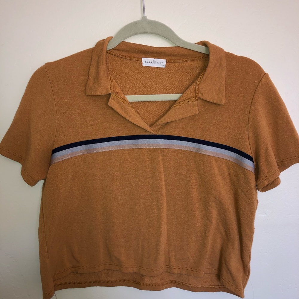 Rust colored collared top with stripes